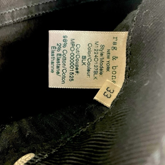 Rag & Bone Men Standard Issue Fit 1 Black Skinny Leg Button Fly Raw Hem Jeans - Picture 7 of 16